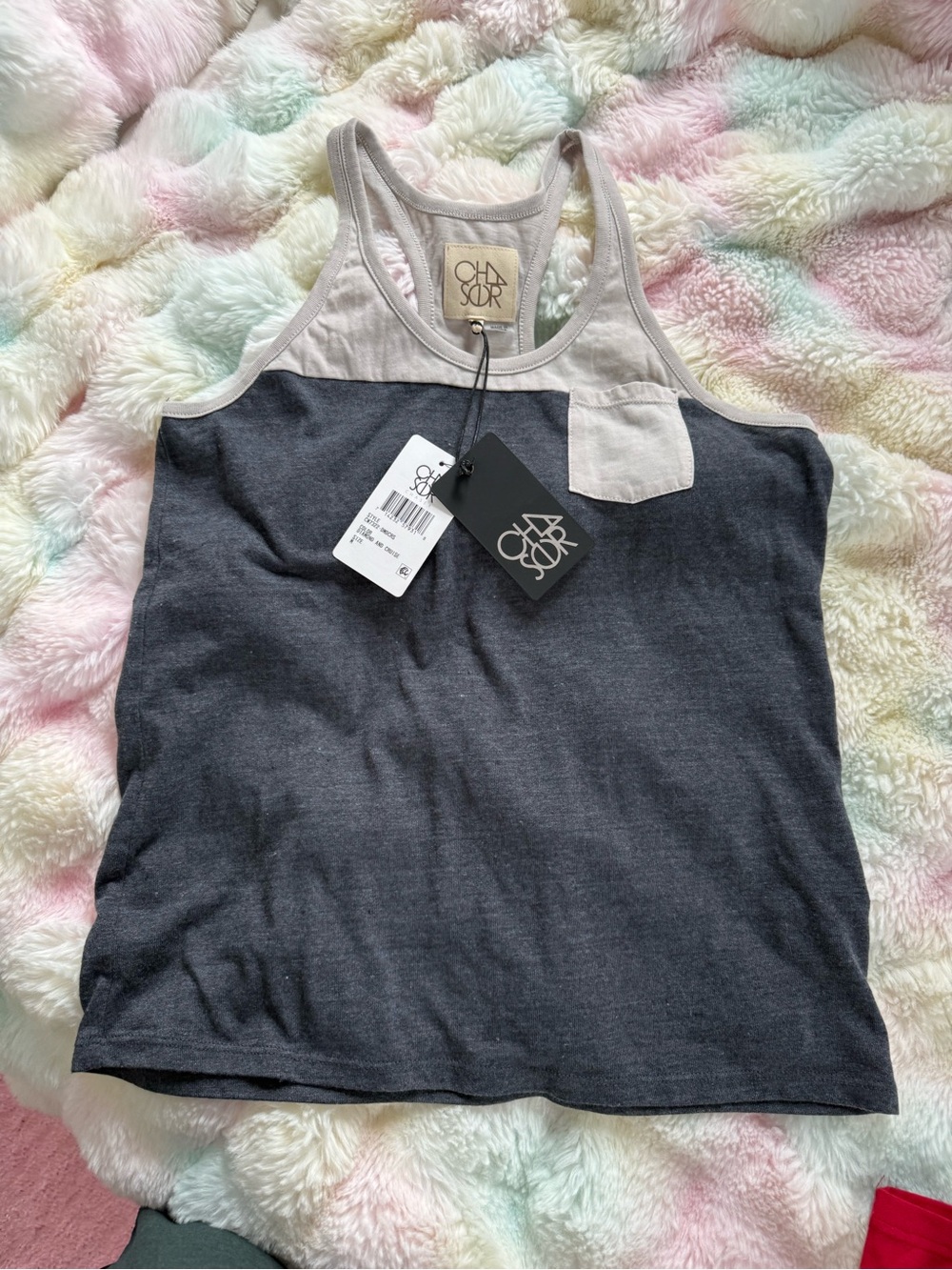 Chaser NWT Colorblock Racerback Tank Grey Oatmeal Pocket M
